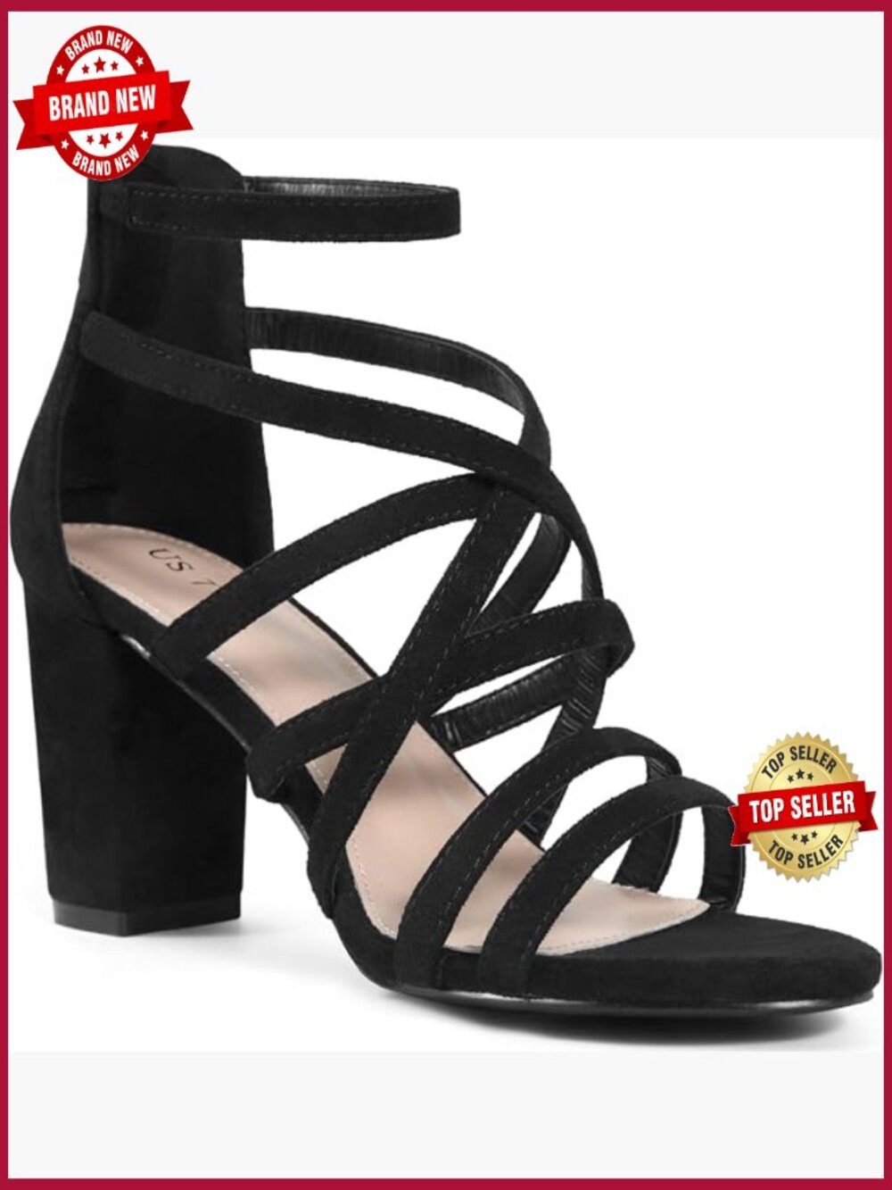 Strappy Gladiator Heels Chunky Block Heel Sandals Open Toe Back Zip
